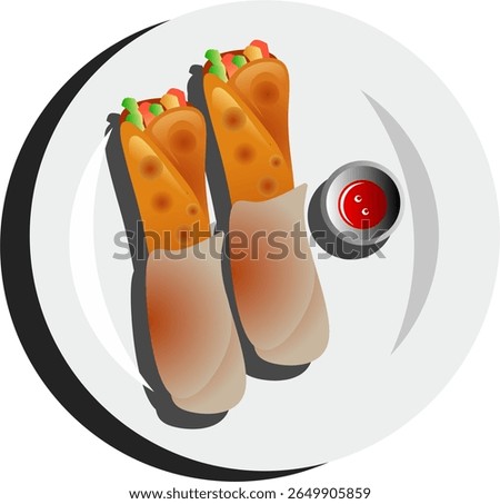 Indian food cuisine dish delicious rolls flat illustration design