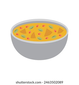 Indian food curry flat vector in a bowl with vegetables.