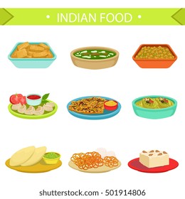 Indian Food Famous Dishes Illustration Set