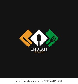 Indian food icon. Indian flag symbol Spoon fork and knife icons