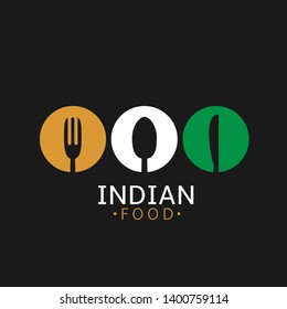 Indian food icon. Indian flag symbol Spoon fork and knife icons