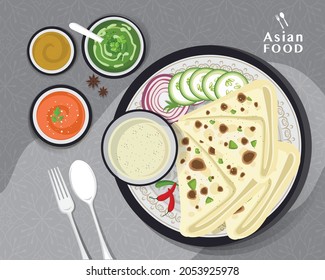 Indian food kulcha, Kulcha Indian Bread, Vector Illustration