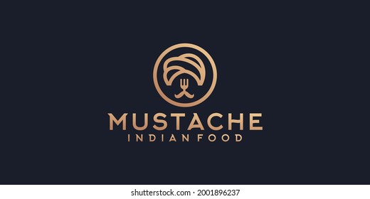 indian food logo with mustache and fork concept template design