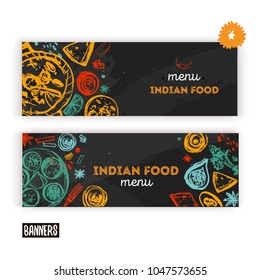 Indian Food Menu Background With Lettering. Modern Sketch Flyer For Cafe.