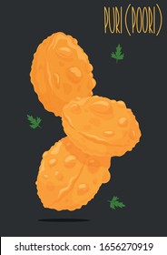 Indian food puri or poori. Vector illustration