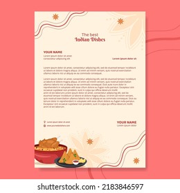 Indian Food Restaurant Letterhead Template Flat Cartoon Background Vector Illustration