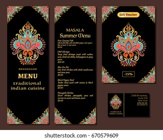 Indian Food. Restaurant menu template. Food flyer. Business card. Vector