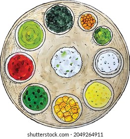 Indian food thali vector illustration