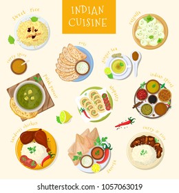 Indian food vector India cuisine and asian dishes masala with spicy rice and tandoori chicken illustration set of asia meal naan in bowl isolated on white background