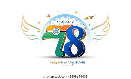 Indian freedom celebration greeting for 78th Independence Day of India. 3d typography.