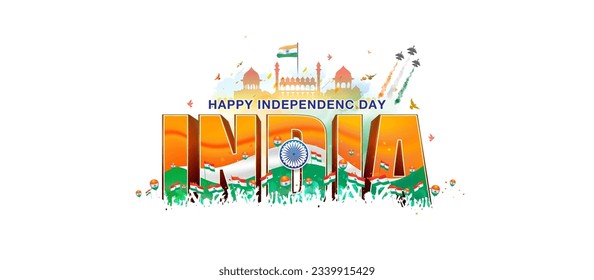 Celebración de la libertad india Diseño de tarjetas de felicitación. Feliz Día de la Independencia, Tipografía de India. Ilustración del vector