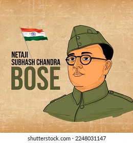 Indian freedom fighter Netaji Subhash Chandra Bose vector art banner