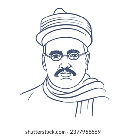 Indian freedom fighter vector line art illustration