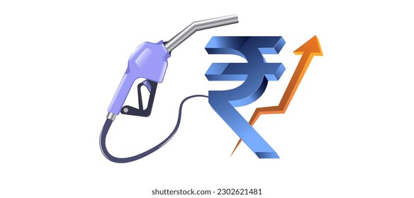 Concepto de aumento del precio del combustible en India. El comercio de divisas en la India en comparación con los precios del petróleo crudo. análisis del aumento de los precios de la gasolina y el gasóleo. eficiencia de combustible e impuestos al petróleo. Ilustración vectorial de notas indias. INR 