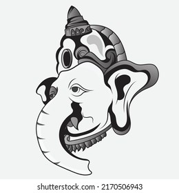 indian Ganesh Puja linear style icon black and white. Hand Drawn Sketch Vector illustration.