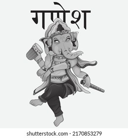 indian Ganesh Puja linear style icon black and white. Hand Drawn Sketch Vector illustration. Translation thailand text: "ganesha." 
