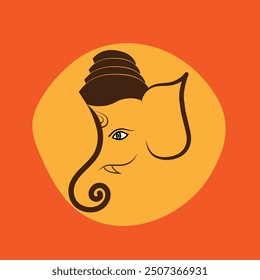 Indian Ganpati festival design with minimal lord Ganesh face on auspicious orange background, God Ganpati design that you can use as background, post, invitation, greeting, etc.