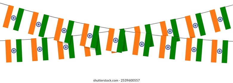 Indian garland flag with on white background. Bunting flags for India celebration concept.