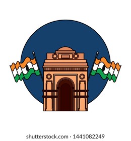 indian gate arch monument with flags