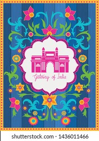 indian gate temple with floral background