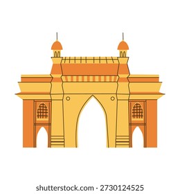 Ilustración vectorial de puerta de entrada india aislada. Lugar famoso de la India y objeto famoso. Puerta de enlace en el icono de Mumbai, símbolo de la cultura, elemento de diseño de viaje. Patrimonio histórico.