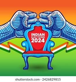 Indian General Election with Fight for chair concept vector illustration