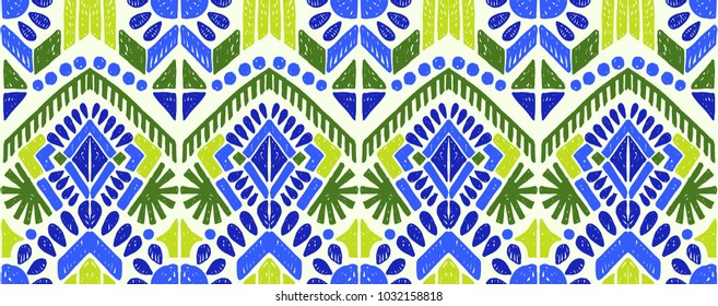 Indian geometric folklore ornament with  triangle. Tribal ethnic vector patchwork texture.  Scandinavian embroidery. Seamless striped  pattern in Aztec style. Gypsy, Mexican, folk pattern. 