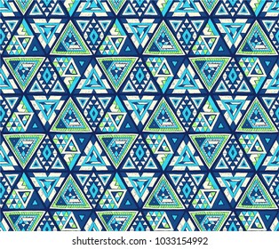 Indian geometric folklore ornament with  triangle. Tribal ethnic vector patchwork texture.  Scandinavian embroidery. Seamless striped  pattern in Aztec style. Gypsy, Mexican, folk pattern. 