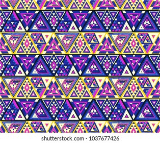 Indian geometric folklore ornament with  triangle. Tribal ethnic vector patchwork texture.  Scandinavian embroidery. Seamless striped  pattern in Aztec style. Gypsy, Mexican, folk pattern. 