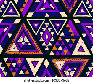 Indian geometric folklore ornament with  triangle. Tribal ethnic vector patchwork texture.  Scandinavian embroidery. Seamless striped  pattern in Aztec style. Gypsy, Mexican, folk pattern. 