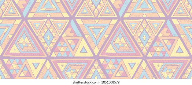 Indian geometric folklore ornament with  triangle. Tribal ethnic vector patchwork texture.  Scandinavian embroidery. Seamless striped  pattern in Aztec style. Gypsy, Mexican, folk pattern. 