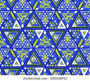 Indian geometric folklore ornament with  triangle. Tribal ethnic vector patchwork texture.  Scandinavian embroidery. Seamless striped  pattern in Aztec style. Gypsy, Mexican, folk pattern. 