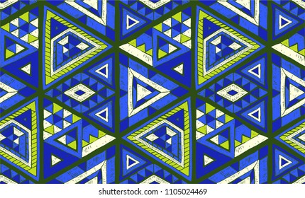 Indian geometric folklore ornament with  triangle. Tribal ethnic vector patchwork texture.  Scandinavian embroidery. Seamless striped  pattern in Aztec style. Gypsy, Mexican, folk pattern. 