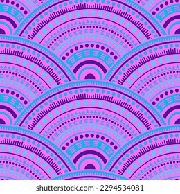 Indian geometric shapes fabric print vector seamless pattern. Folk motifs handmade repeating illustration. Eastern asian folk medallion concentric shapes seamless geometric pattern.