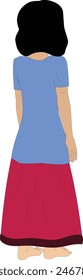 Indian Girl Back view. Girl standing . Asian girl character for cartoon animation
