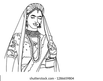 Indian girl but beautiful wedding dress, happy bride
Painting by hand
Vector illustration of simple stripes