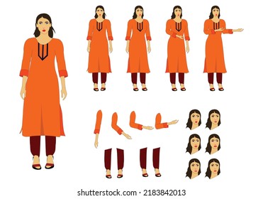 Indian Girl cartoon character set. The girl character design fully customizable. moral stories for the best cartoon character. the character best for your animation videos