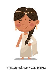 La chica india es linda y graciosa. Ilustración vectorial en un estilo de caricatura plano