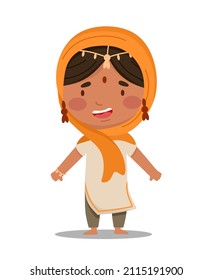 Indian girl is cute and funny. Vector illustration in a flat cartoon style