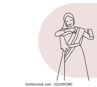  Indian girl dancing in a indo dress. Traditional
 sari dress. Beauty minimalist, vector illustration. Lines art.