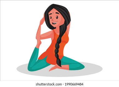 Indian girl is doing a yoga pose.  Vector graphic illustration. Individually on a white background.