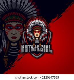 Indian Girl E-Sport logo design template