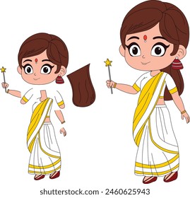 hoja de modelo de ilustración de dibujos animados de hadas de niña india