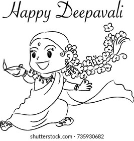 Indian girl holding oil lamps dancing