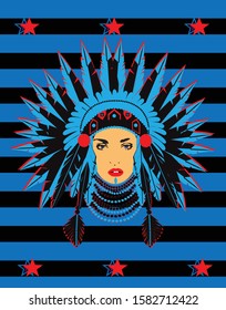 Indian girl with Mohawk and stars blue background
