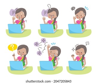 Indian girl operating a pc negative facial expression set