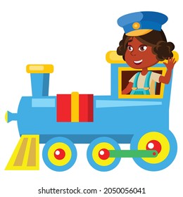 indian girl playing captain and driving train transport cartoon vector. indian girl playing captain and driving train transport character. isolated flat cartoon illustration