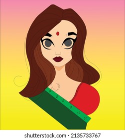 Indian Girl With Saree, Vector Art, Women Profile Art, Women Empowerment Movement.