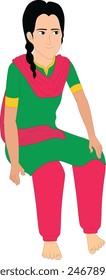 Indian girl sitting pose. Girl sitting on  a chair. Girl character for cartoon