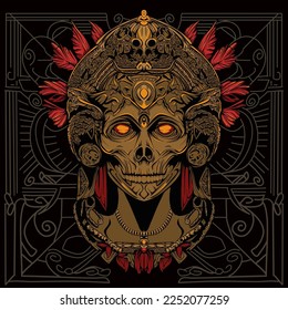 Indian girl skull head hand drawn illustration